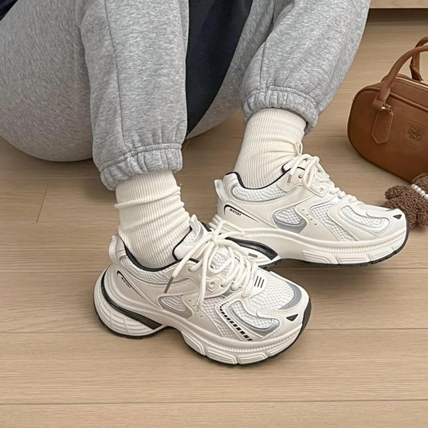 Women's Casual Sneakers - Ultra Soft Chunky Dad Shoes, Breathable Mesh Sneakers with Stylish Lace-up Design for Fashion and Comfort