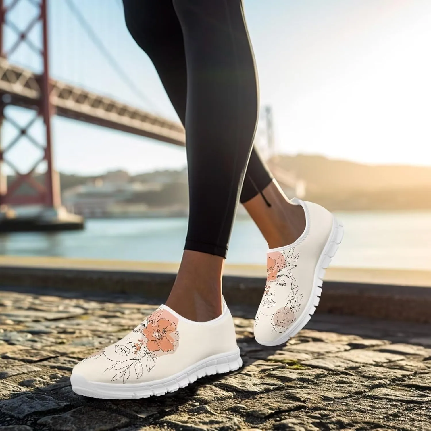 Women's Fashion Sneakers Slip On Walking Loafers Travel ShoesWhite Sole