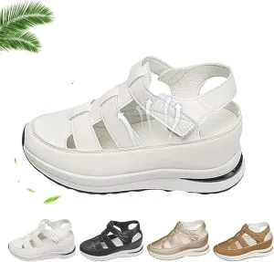 Women's Hollow Out Breathable Platform Wedge Sandals Sneakers, Womens Stylish Closed Toe Roman Sandal Adjustable Strap