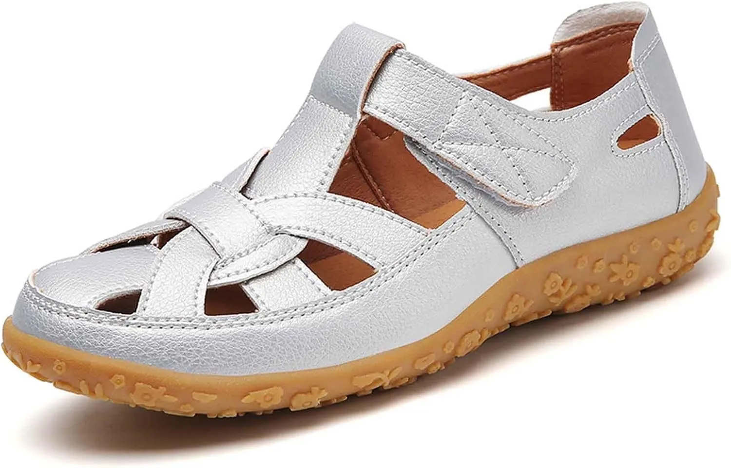 Women's Summer Casual Sandals Comfortable Flat Boho Leather Shoes with Perforated Design for Outdoor Vacation and Daily Wear