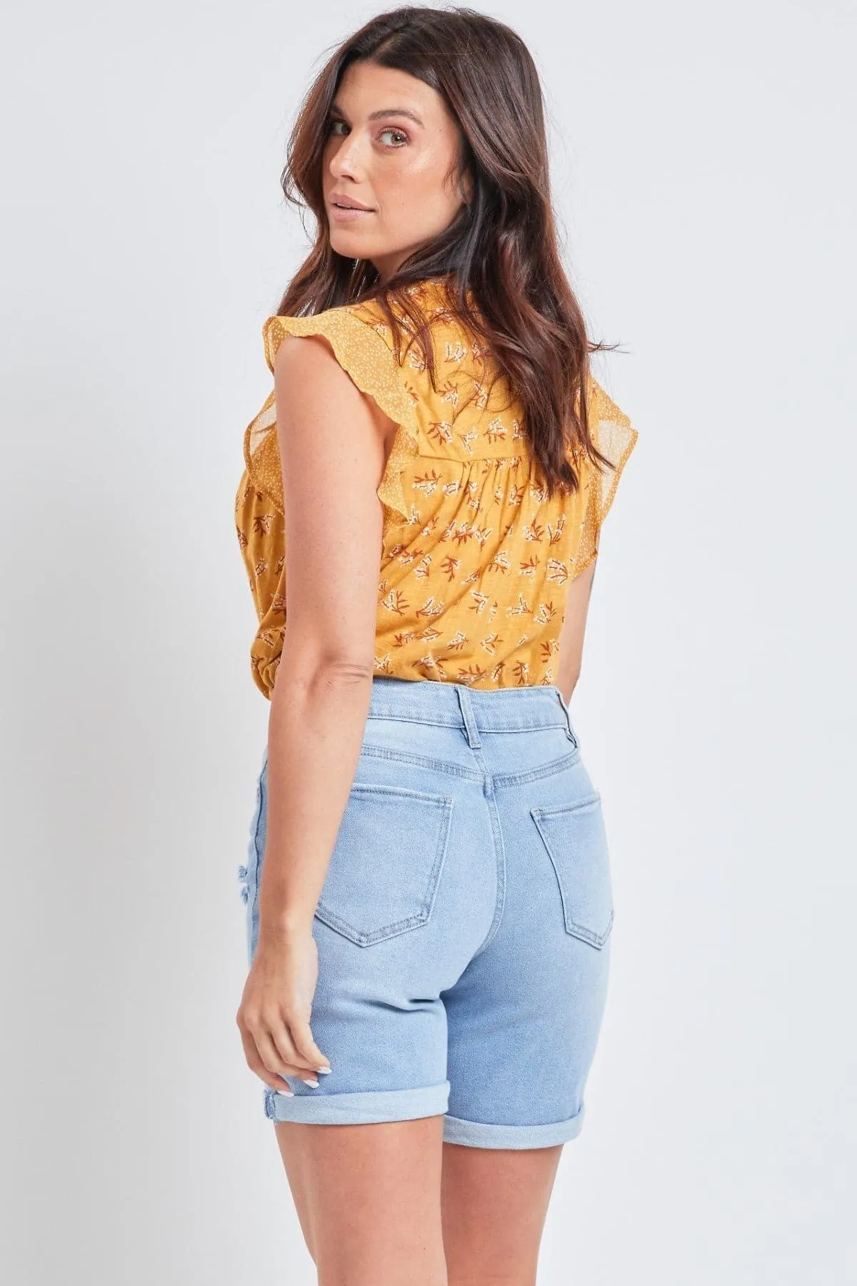 Women's Vintage High Rise 7" Inseam Roll Cuff Shorts with Lycra