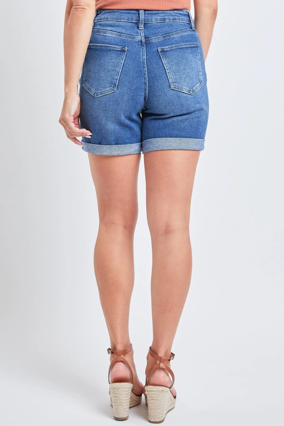 Women's Vintage High Rise 7" Inseam Roll Cuff Shorts with Lycra