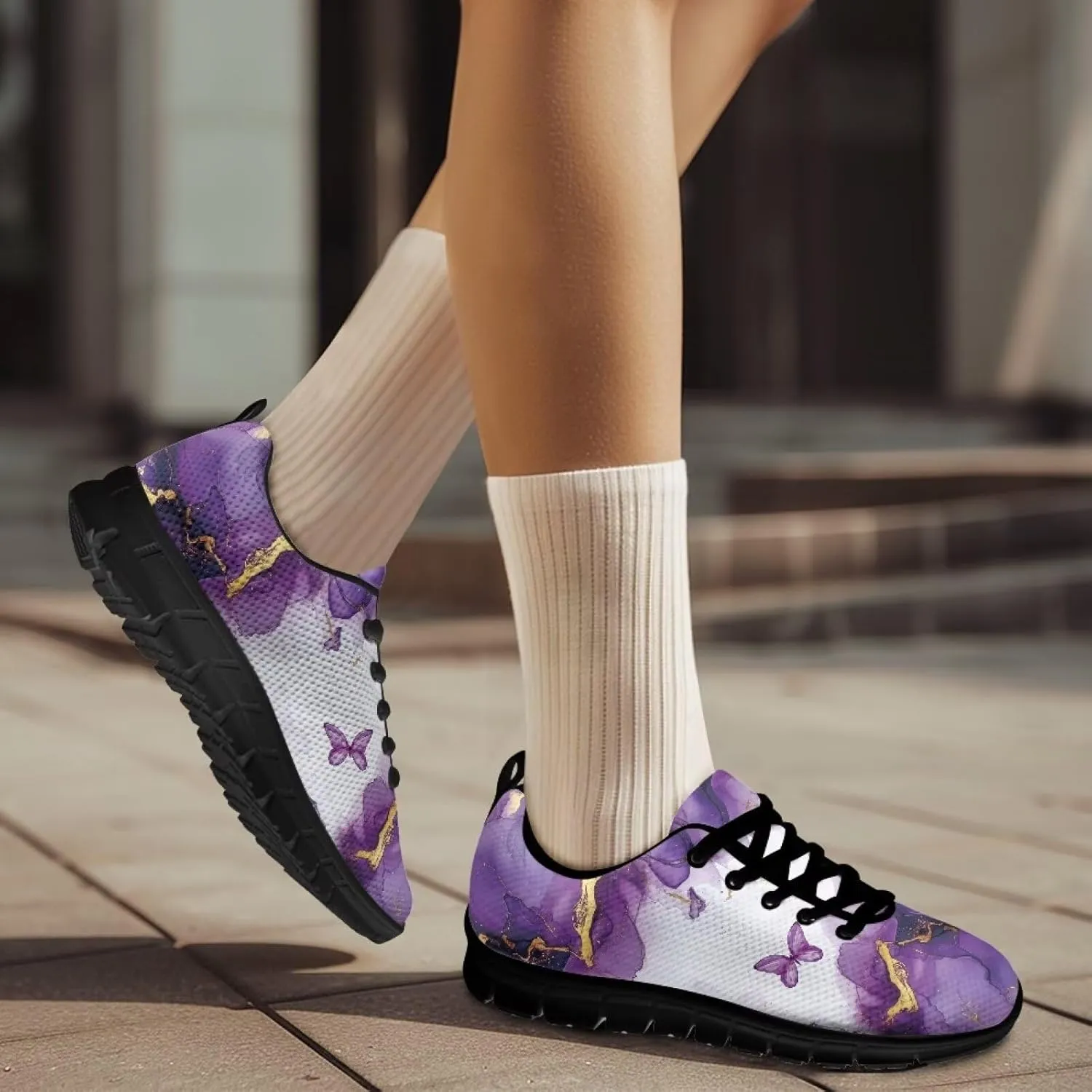 Women's Walking Workout Sneakers Non-Slip Casual Tennis Cozy Lightweight Shoes Flat Work Lace-Up Sneaker for Womens Black US 5-12