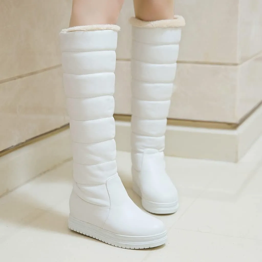 Women's Winter Knee High Snow Boots Tall Waterproof Rain Pull On Warm Fur Lined Wide Calf Snow Boot