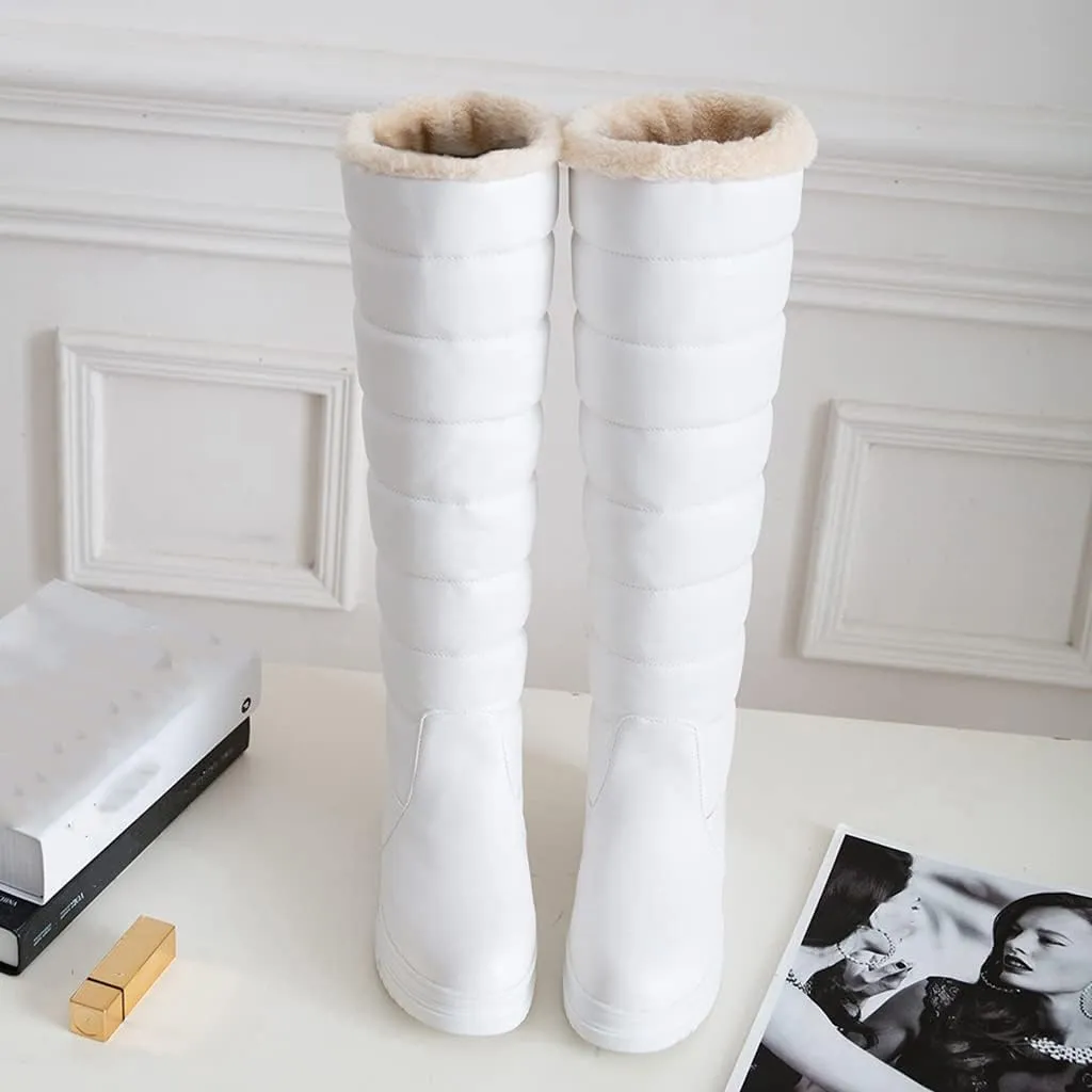 Women's Winter Knee High Snow Boots Tall Waterproof Rain Pull On Warm Fur Lined Wide Calf Snow Boot
