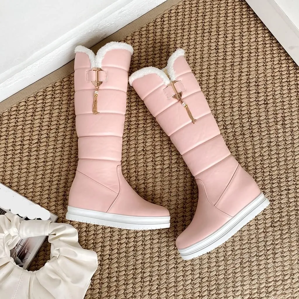 Women's Winter Knee High Tall Snow Boots Waterproof Rain Pull On Warm Fur Lined Wide Calf Snow Boot