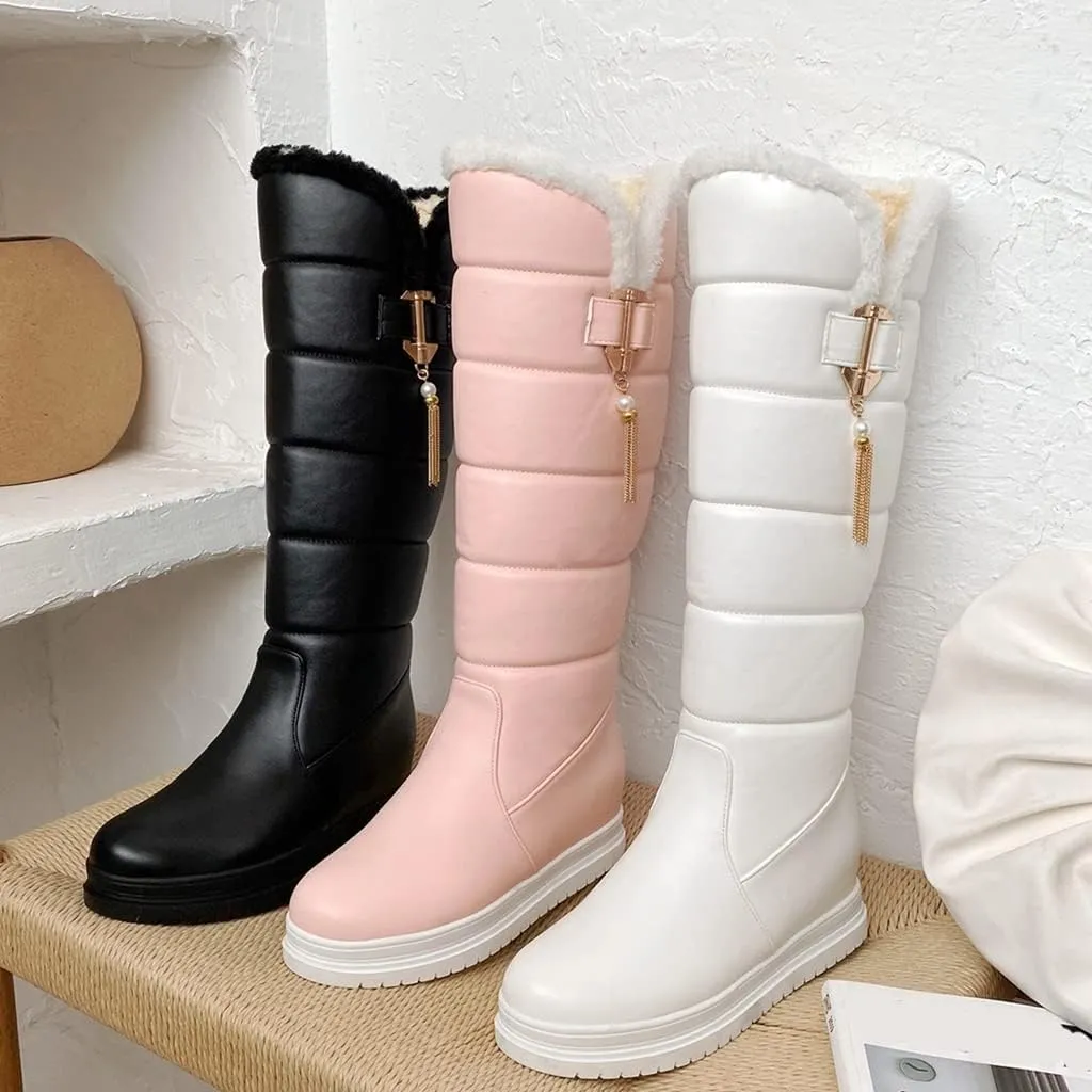 Women's Winter Knee High Tall Snow Boots Waterproof Rain Pull On Warm Fur Lined Wide Calf Snow Boot