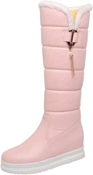 Women's Winter Knee High Tall Snow Boots Waterproof Rain Pull On Warm Fur Lined Wide Calf Snow Boot