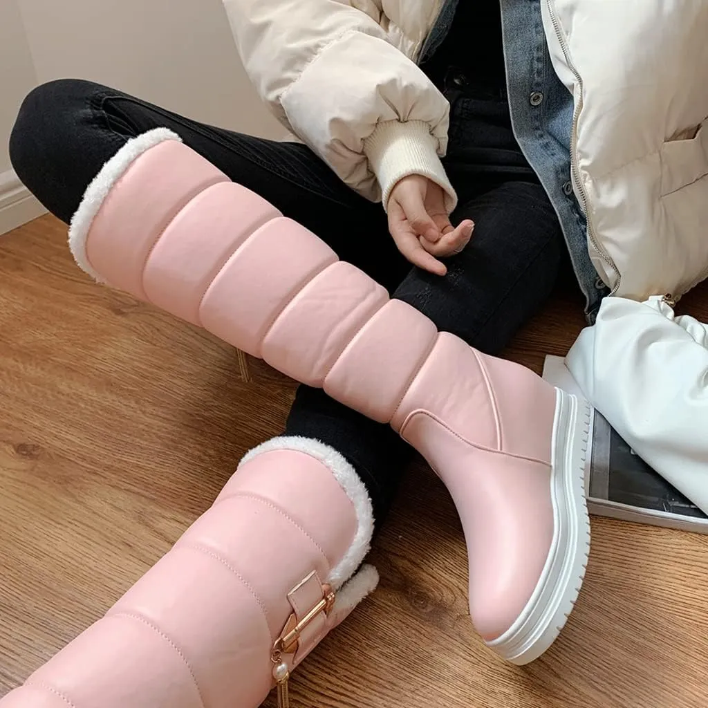 Women's Winter Knee High Tall Snow Boots Waterproof Rain Pull On Warm Fur Lined Wide Calf Snow Boot