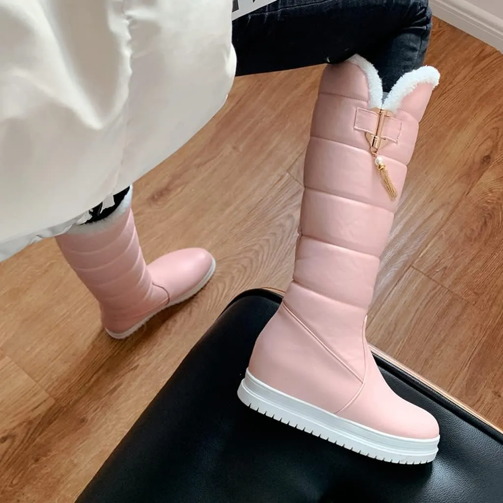 Women's Winter Knee High Tall Snow Boots Waterproof Rain Pull On Warm Fur Lined Wide Calf Snow Boot