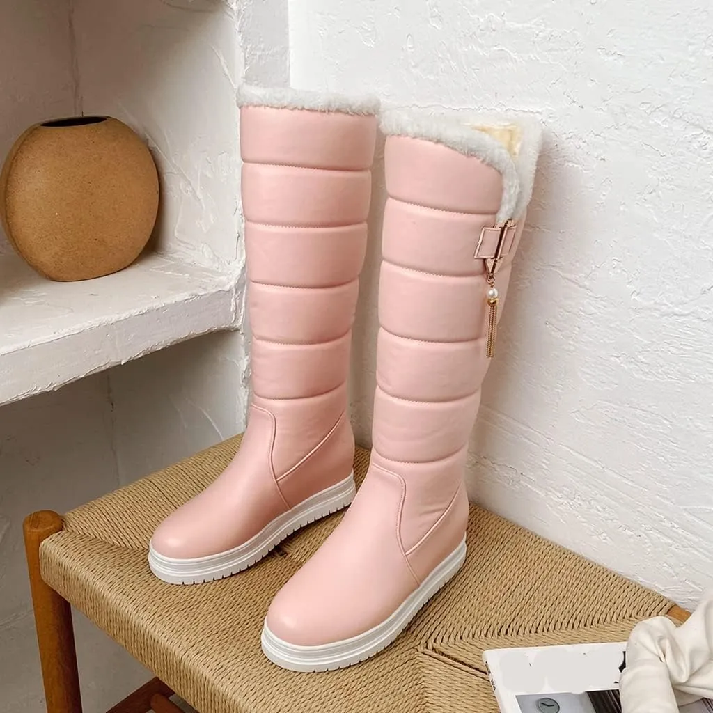 Women's Winter Knee High Tall Snow Boots Waterproof Rain Pull On Warm Fur Lined Wide Calf Snow Boot