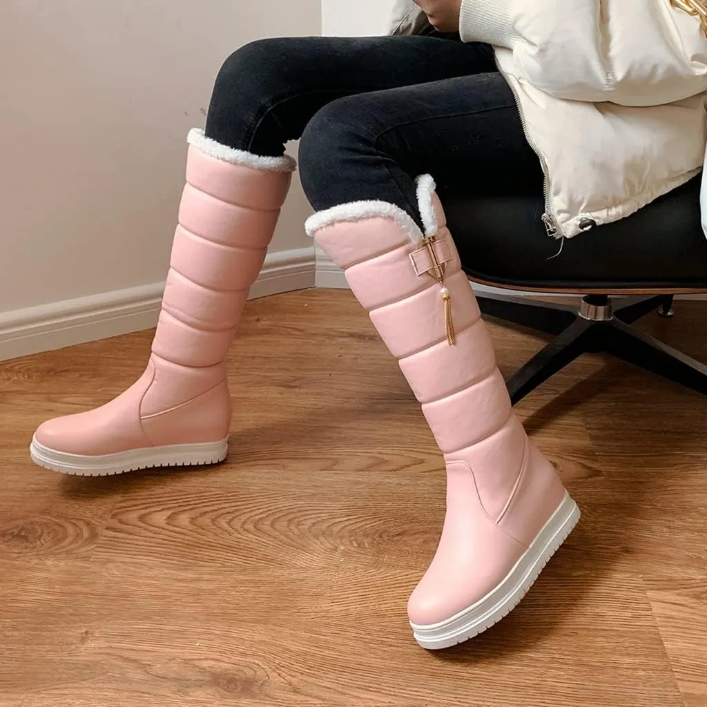Women's Winter Knee High Tall Snow Boots Waterproof Rain Pull On Warm Fur Lined Wide Calf Snow Boot