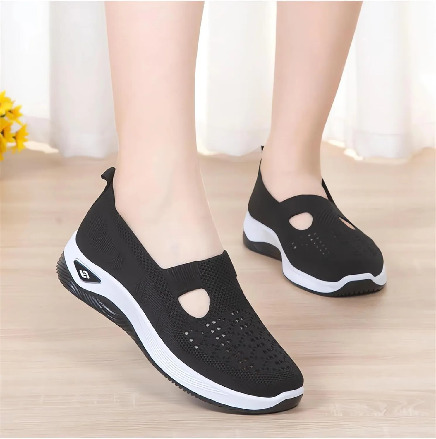 Women's Woven Orthopedic Breathable Soft Shoes Summer Casual Shoes Lightweight Mesh Ballet Nurse Slippers Diabetic Memory Foam Shoes Arch Support Slip in Walking Sneakers