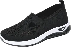 Women's Woven Orthopedic Breathable Soft Shoes Summer Casual Shoes Lightweight Mesh Ballet Nurse Slippers Diabetic Memory Foam Shoes Arch Support Slip in Walking Sneakers