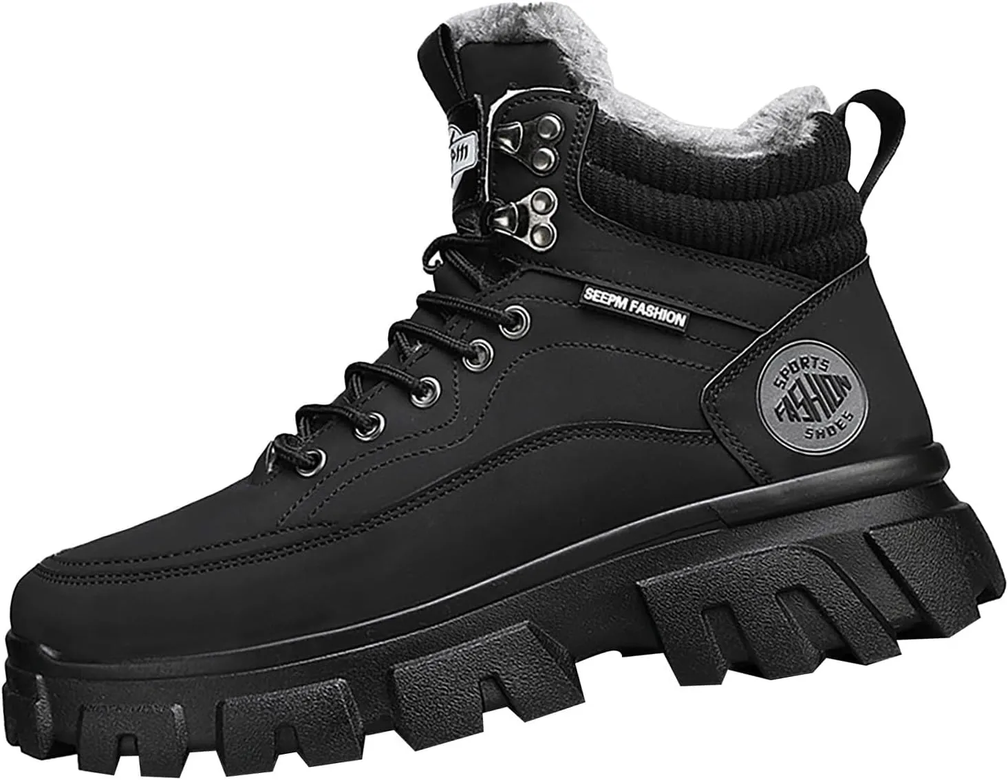 Work Boots for Men Waterproof Hiking Sneakers Warm Fur Lined Workout Shoes for Women Nonslip Lightweight Outdoor Botas Mid Ankle Work Casual Hike Grounded Footwear
